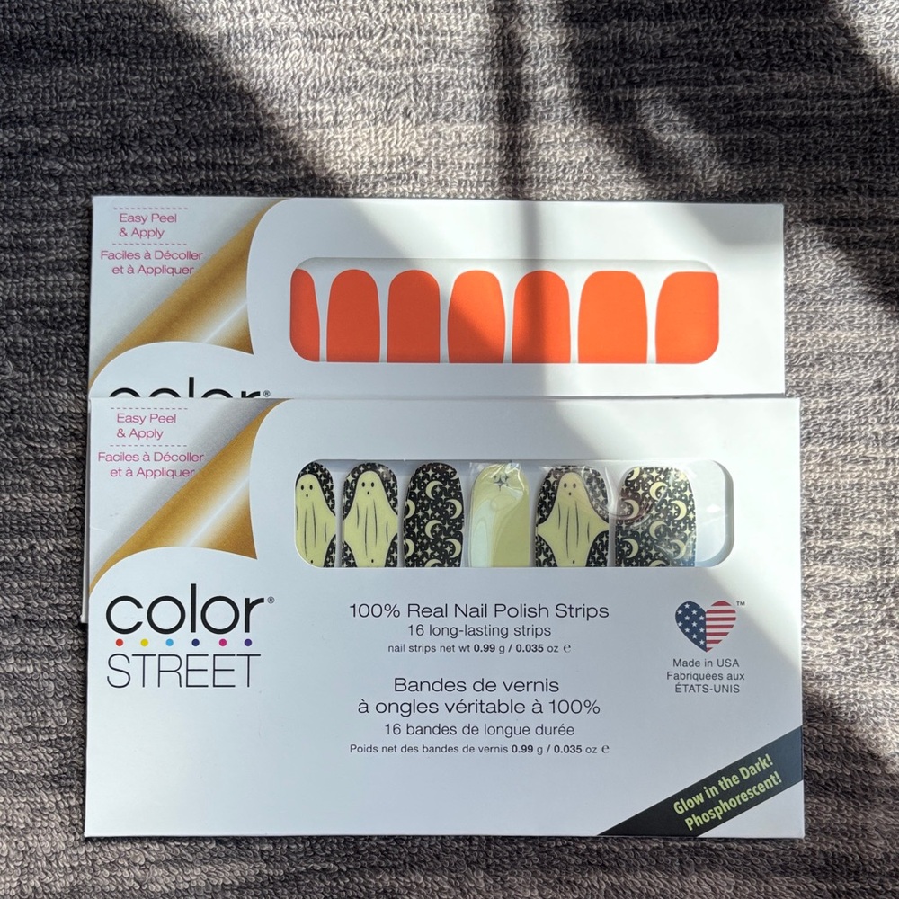 Color Street Vibrant Orange and glow in the dark ghost Nail Strips